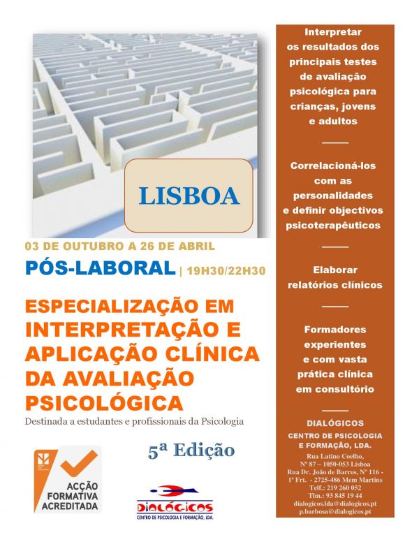 Especialização em Interpretação e Aplicação Clínica da Avaliação Psicológica - 5ª Ed - LISBOA