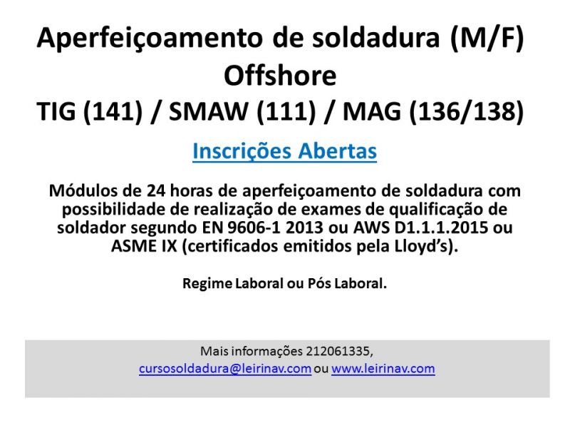 Aperfeiçoamento de Soldadura TIG/SMAW/MAG