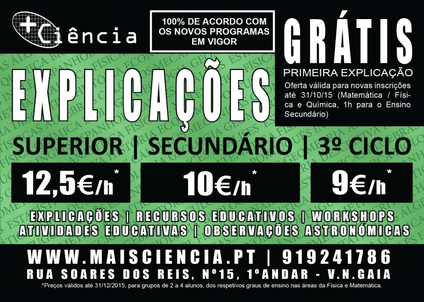  +Ciência - Explicações E. Secundário e 3ºCiclo