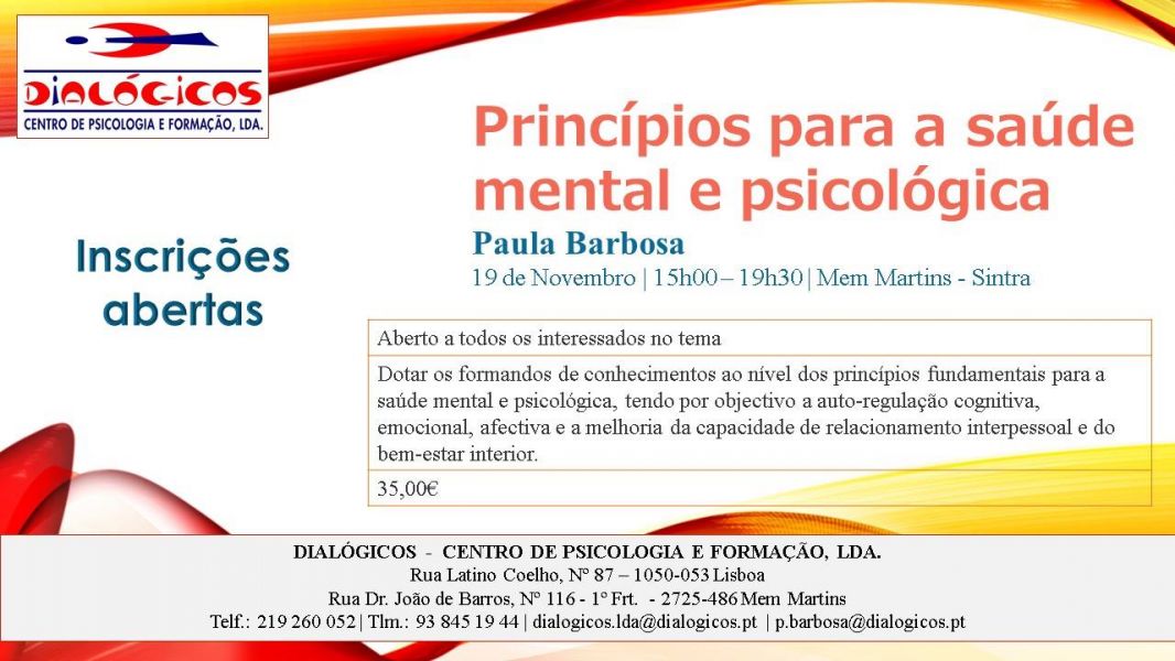 Princípios para a saúde mental e psicológica -19 de Novembro 