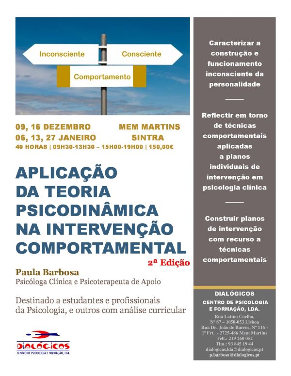 Curso Aplicação da Teoria Psicodinâmica na Intervenção Comportamental - 2ª Ed. - Lisboa