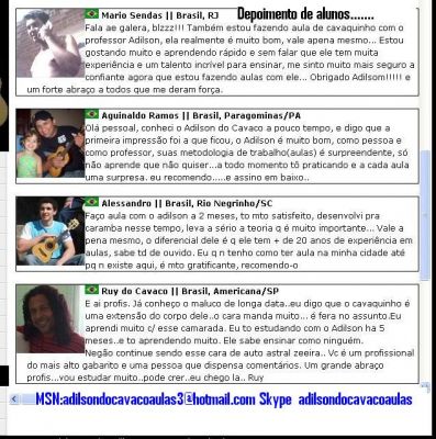 Aulas de Cavaquinho, Banjo & Violão Via Internet 2012 ON LINE 100% ao Vivo e on line 