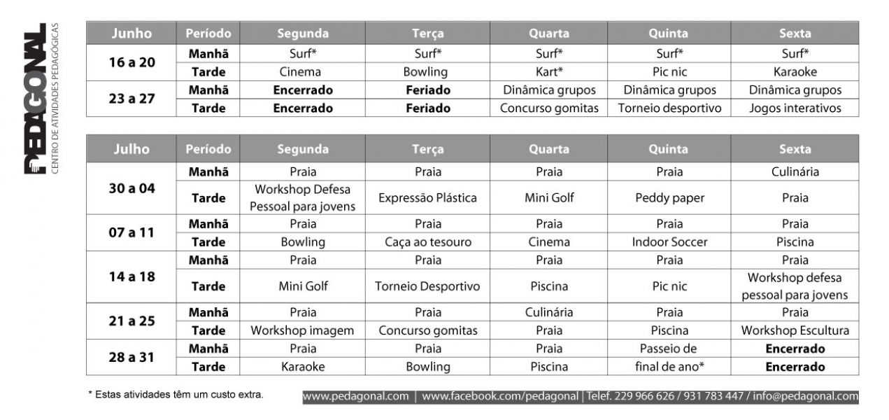 Programa de férias de verão para crianças