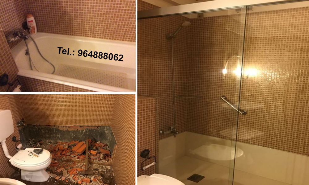 Substituição de banheira por base de duche.