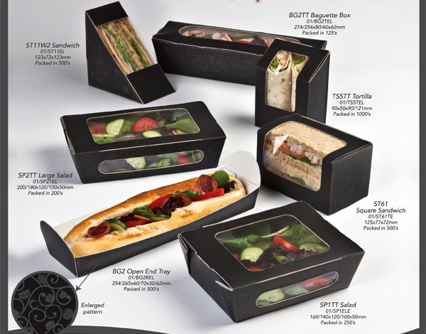 Caixas bolos e comida