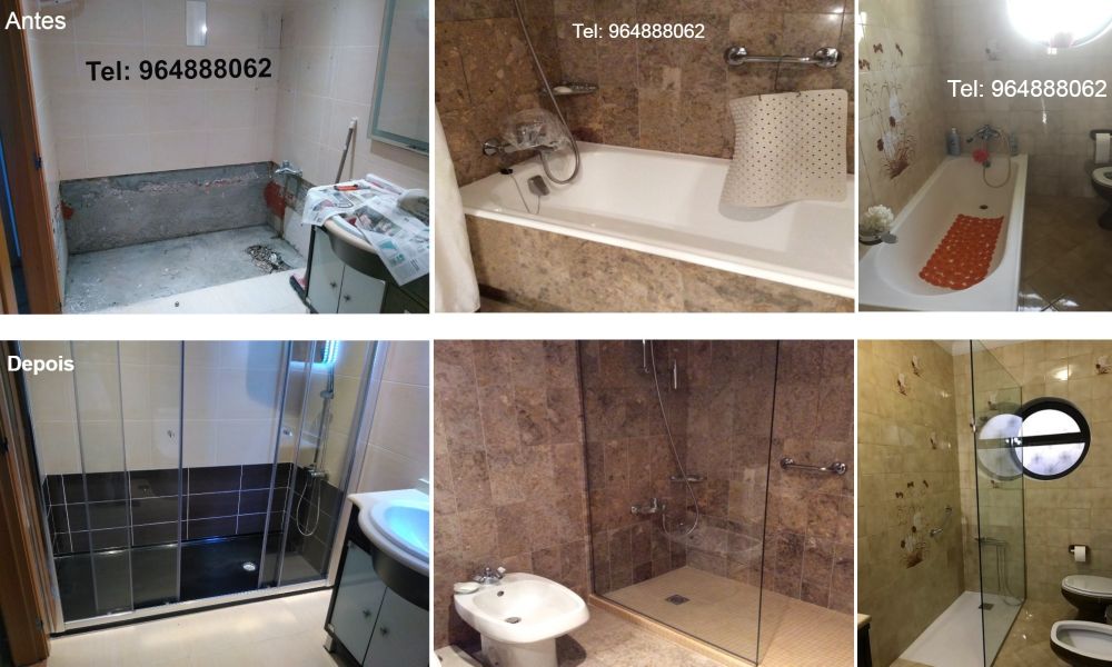 Substituição de banheira por base de duche.