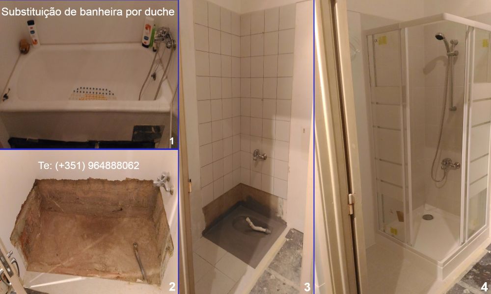Substituição de banheira por base de duche.